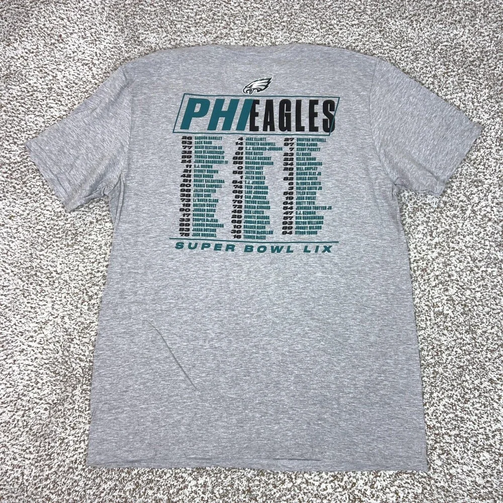 Philadelphia Eagles Shirt Mens Large Gray NFL Football Super‎ Bowl LIX Roster